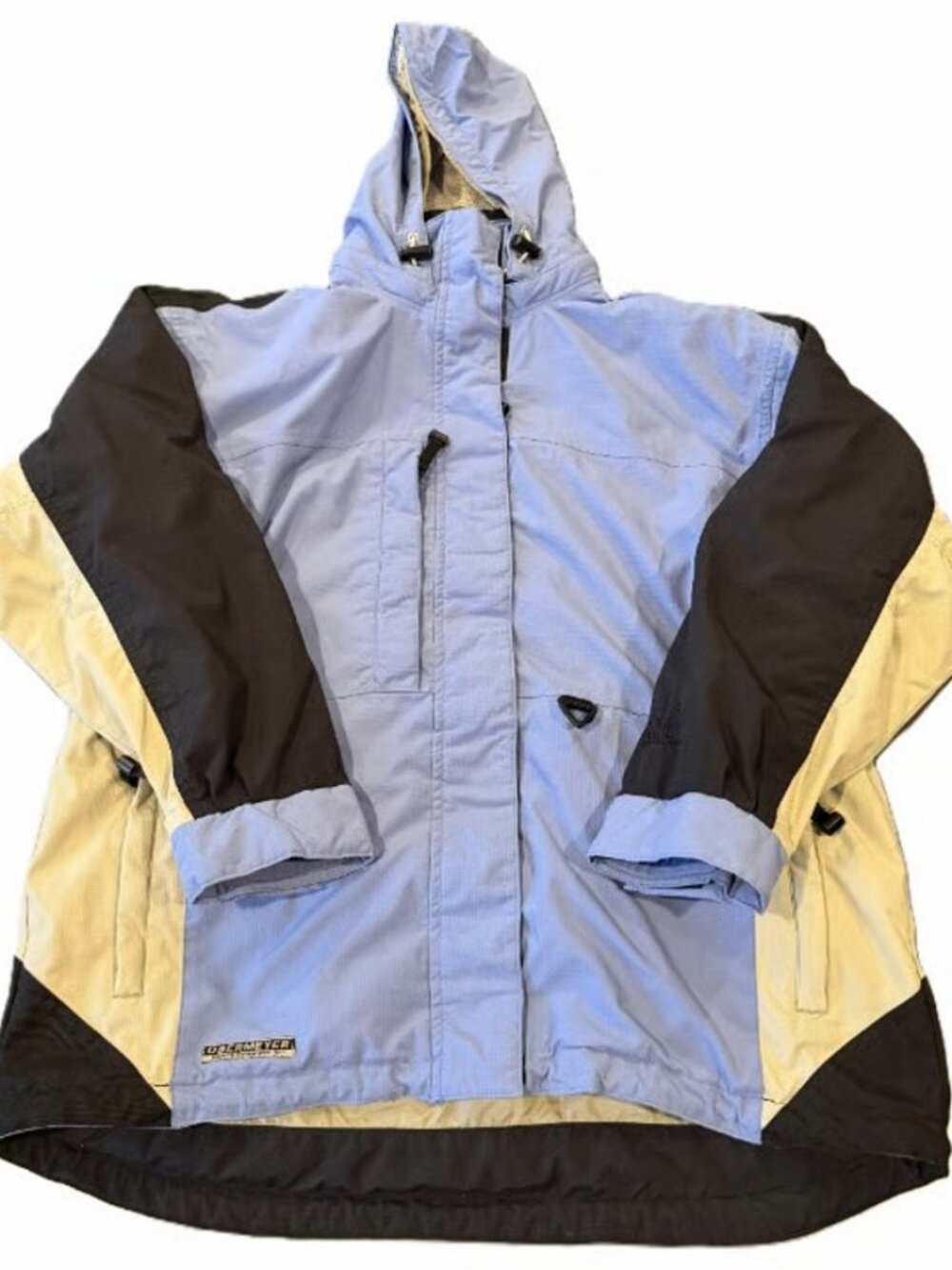 Obermeyer Women’s Blue Black Tan Ski Hooded Jacket Winter Coat Ladies Size 12